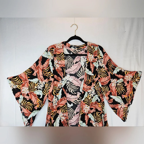 Rip Curl Womens Namoto Kimono Sz M Wide Sleeve Open Front Tropical Floral Beachy - Picture 5 of 13